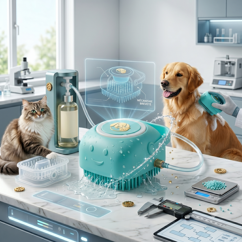 Brosse massage animaux,
bain simplifié