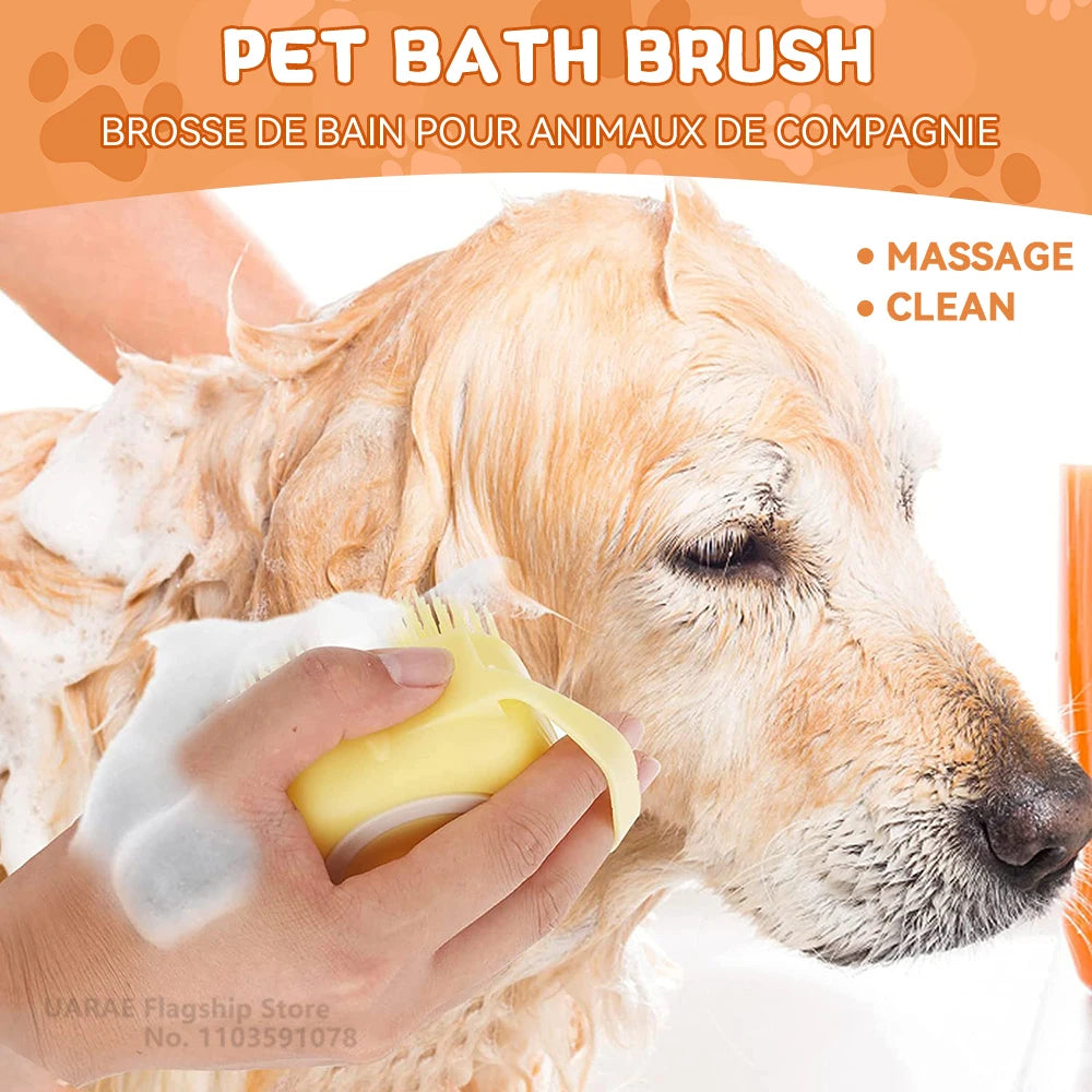 Brosse de bain en silicone souple pour animaux de compagnie, massage, distributeur de shampoing, poils en caoutchouc, douche, outil de toilettage, chiens et chats