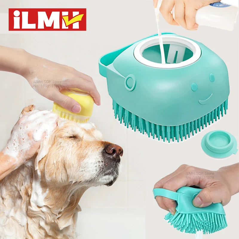 Brosse de bain en silicone souple pour animaux de compagnie, massage, distributeur de shampoing, poils en caoutchouc, douche, outil de toilettage, chiens et chats
